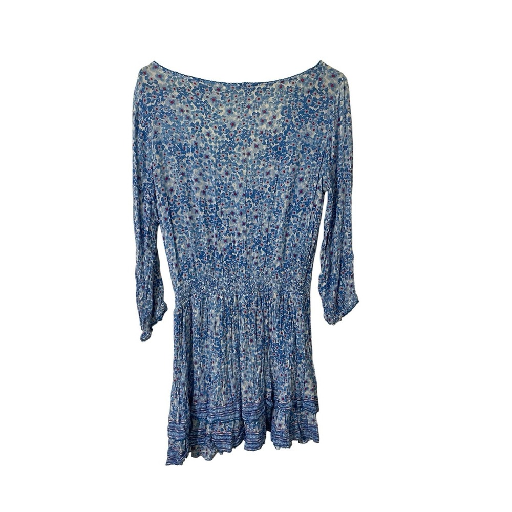 Poupette St Barth Blue Floral Ruffle Trim Mini Dress Small Festival Beachy Boho - Picture 3 of 8